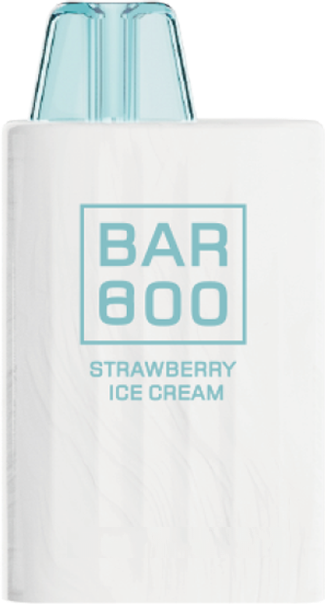 800 puffs box disposable vape in white finish with teal branding — Strawberry Ice Cream flavor