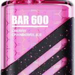 TPD compliant Bar 600 disposable vape Cherry Cranberry Ice flavor in pink and black colorway with honeycomb texture panel for OEM ODM