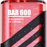 TPD compliant Bar 600 disposable vape Strawberry Ice Cream flavor in red and black colorway with honeycomb texture panel for OEM ODM