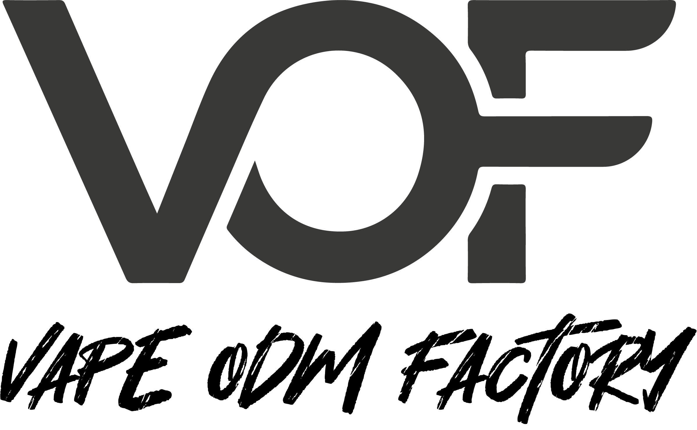 VOF monogram logo for Vape ODM Factory in dark gray on white background