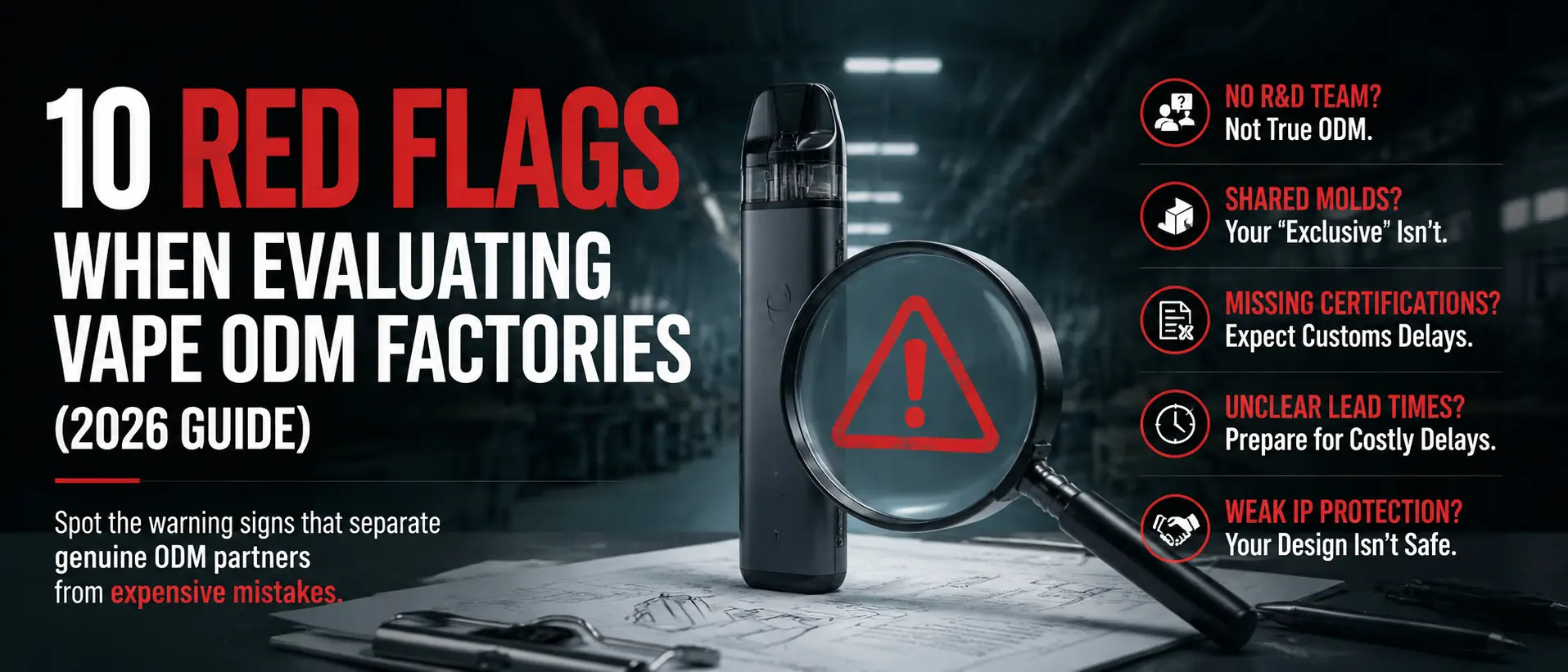 vape ODM factory red flags ranked critical high risk warning signs infographic 2026 guide