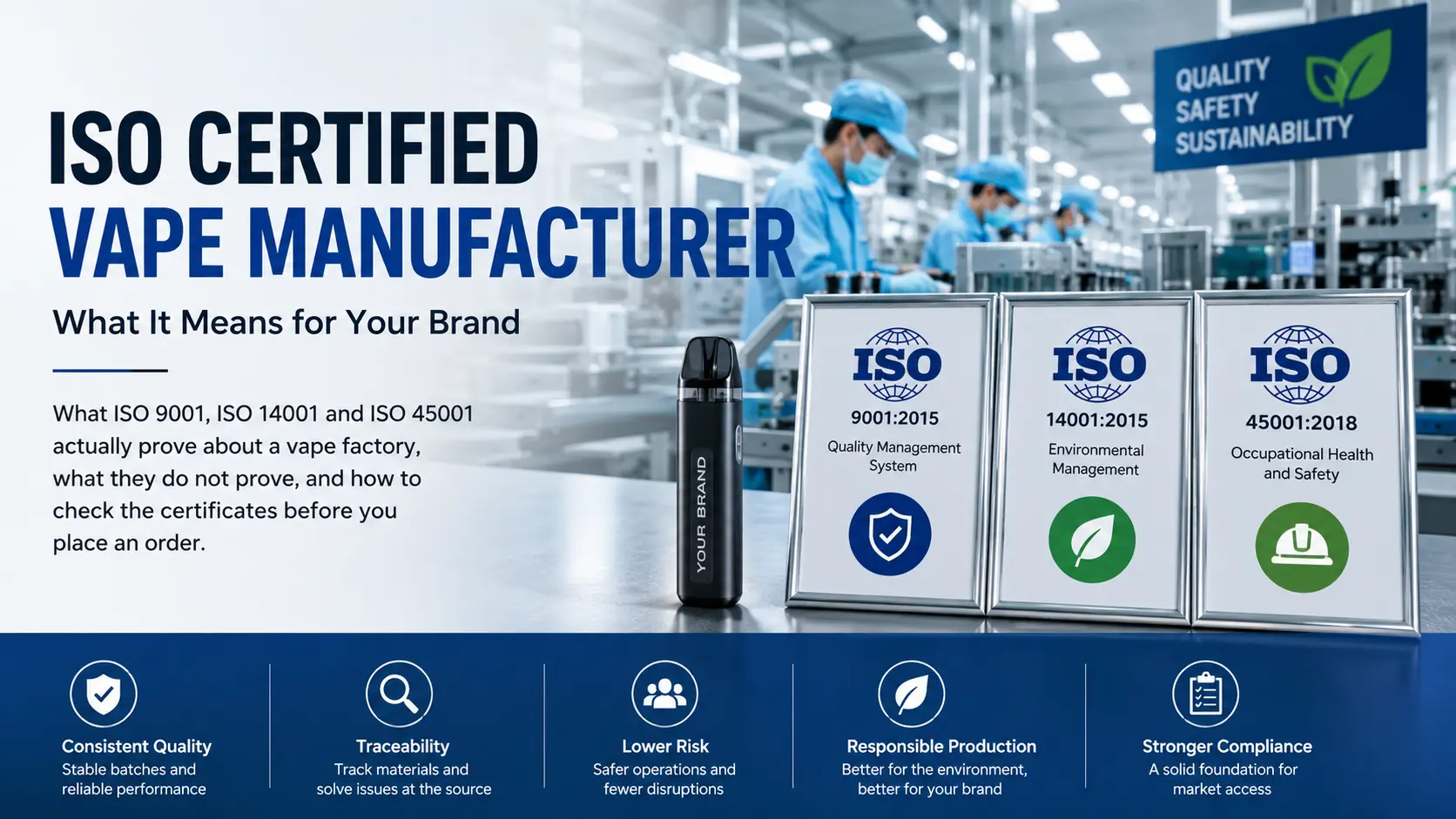 ISO certified vape manufacturer with ISO 9001, ISO 14001 and ISO 45001 certifications
